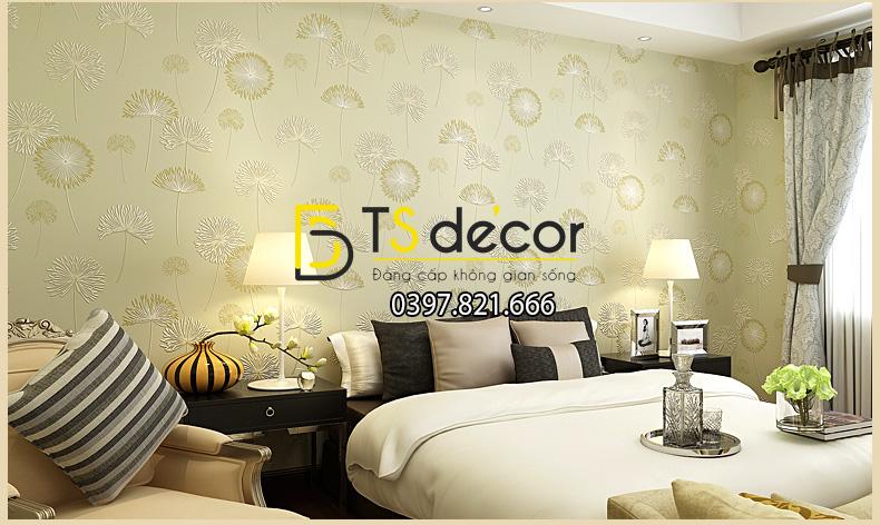 Giấy dán tường hoa bồ công anh to 3D194 màu vàng nhạt