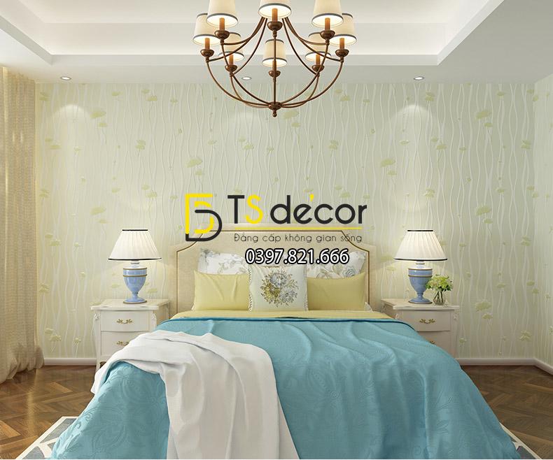 Giấy dán tường hoa bồ công anh màu xanh lục trang trí phòng ngủ