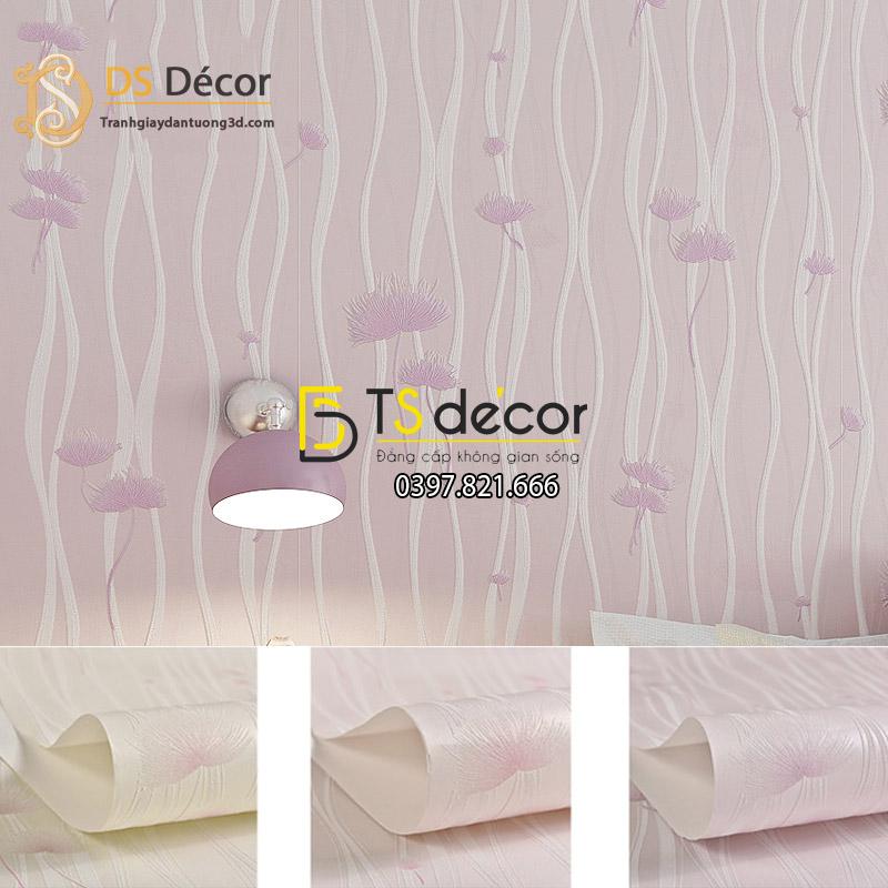 Giấy dán tường hoa bồ công anh màu hồng trang trí phòng ngủ