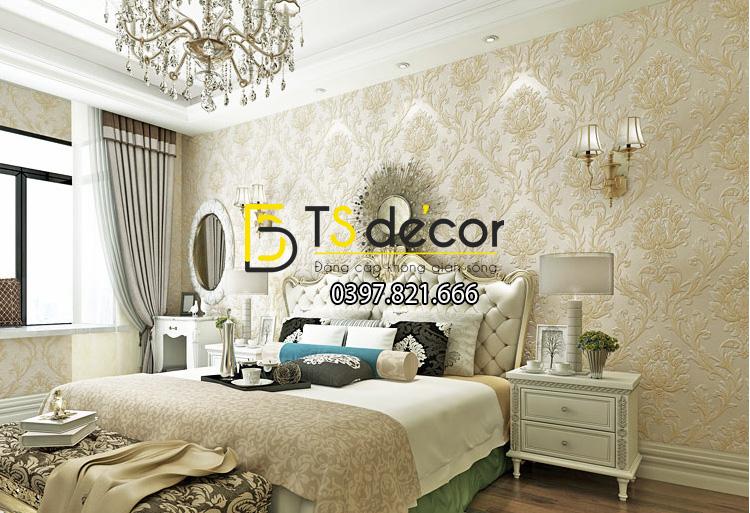 Giấy dán tường hoa cổ điển dập nổi 3D212 màu nâu nhạt trang trí phòng ngủ