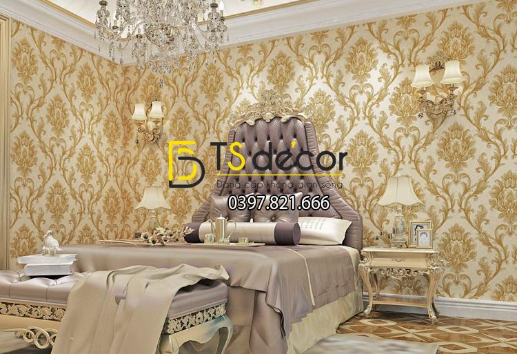 Giấy dán tường hoa cổ điển dập nổi 3D212 màu nâu đậm trang trí phòng ngủ