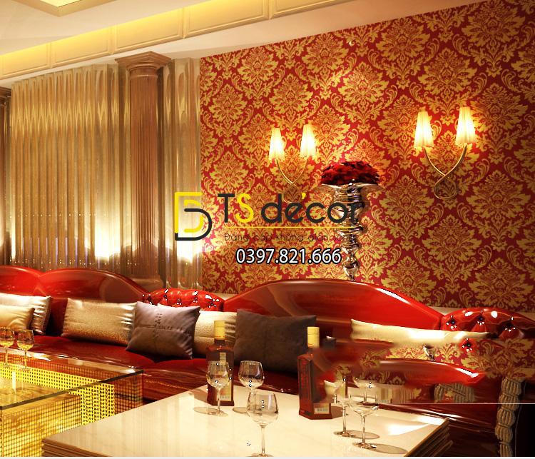 Giấy dán tường hoa cổ điển 3d186 màu vàng đỏ