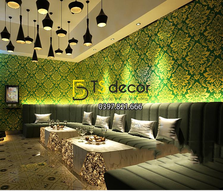 Giấy dán tường hoa cổ điển 3d186 màu vàng xanh