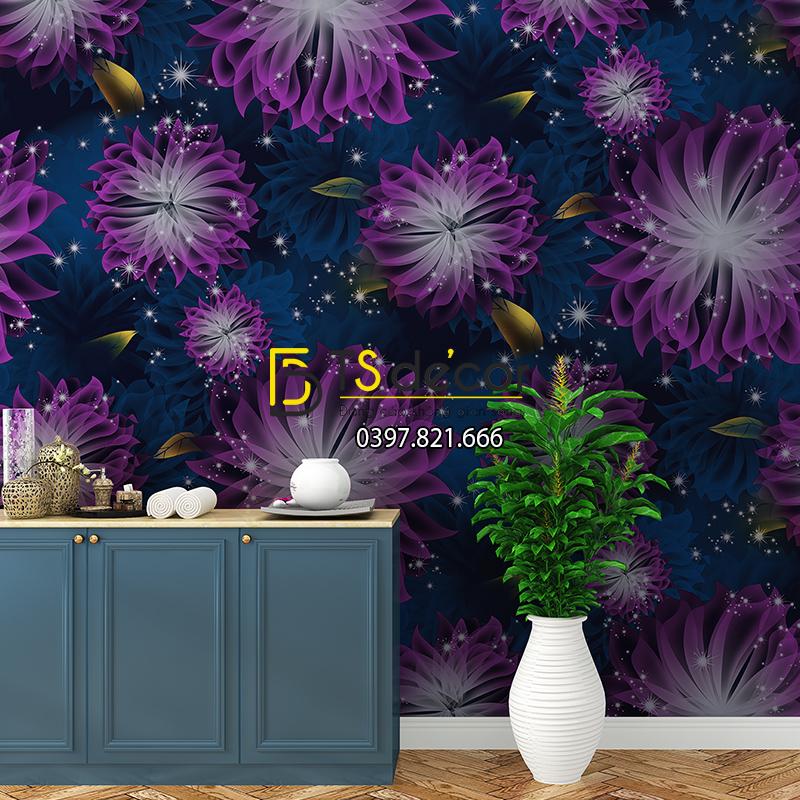 Giay dan tuong hoa kho lon cho Spa 3D249 mau tim