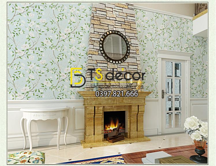 Giấy dán tường hoa mơ trắng dán phòng khách