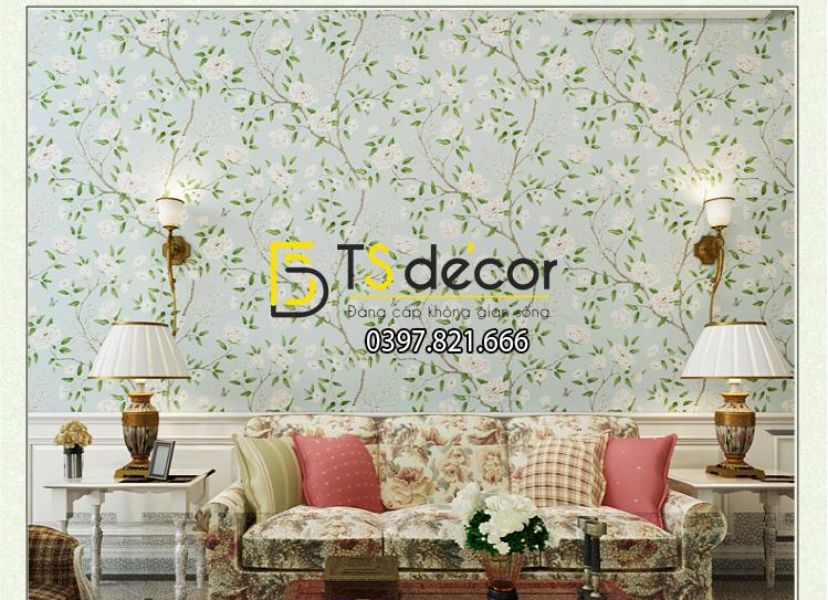 Giấy dán tường hoa mơ trắng dán phòng khách