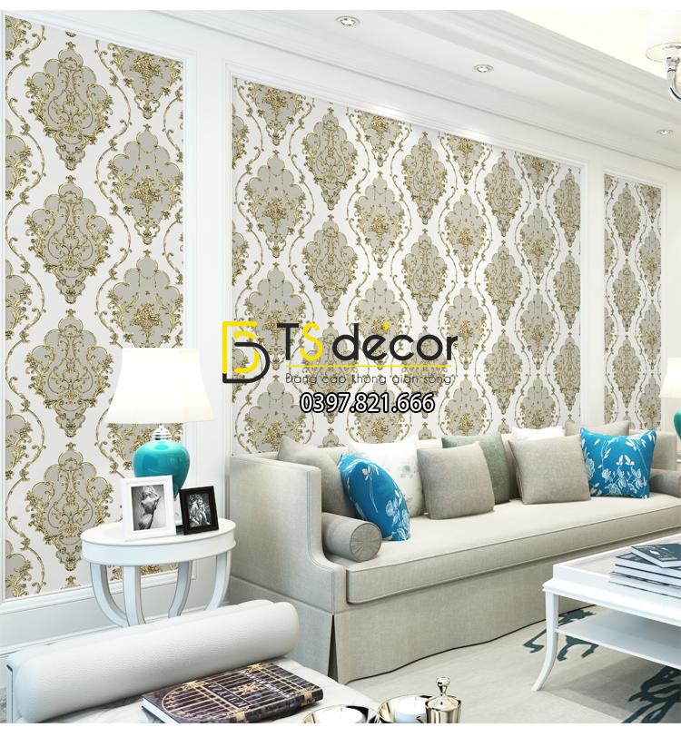 Giấy dán tường họa tiết Damascus Châu Âu màu ghi xám 3D236