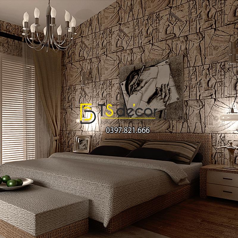 Giấy dán tường họa tiết Pharaoh Ai Cập 3D175 phòng ngủ