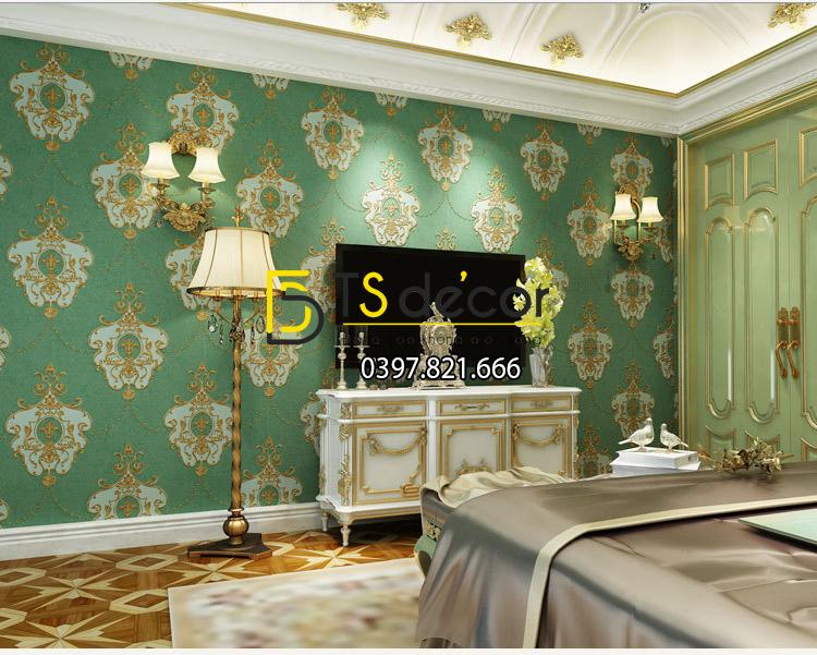 Giấy dán tường họa tiết cánh bướm cổ điển 3D227 màu xanh trang trí phòng khách sạn