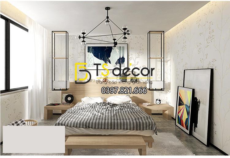 Giấy dán tường họa tiết cây lá nhỏ màu trắng 101