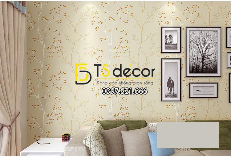Giấy dán tường họa tiết cây lá nhỏ màu be 103