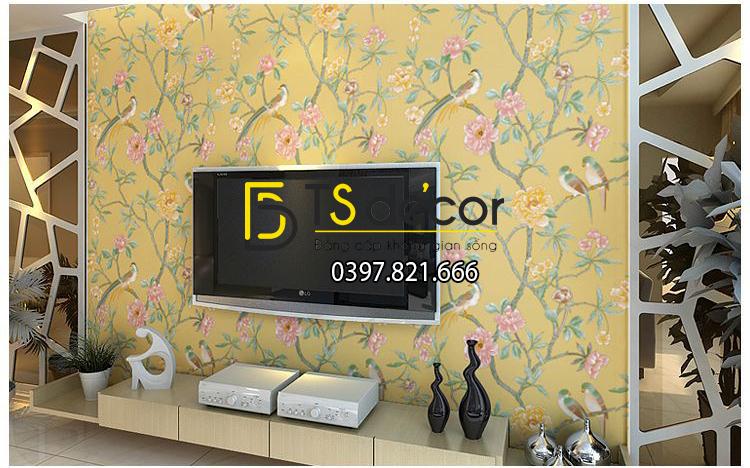 Giấy dán tường họa tiết chim chào mào trong vườn hoan 3D226 màu nâu