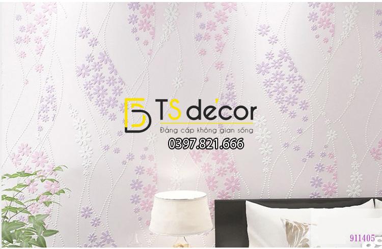 Giấy Dán Tường Họa Tiết Chùm Hoa Dập Nổi 3D123 màu tím 405