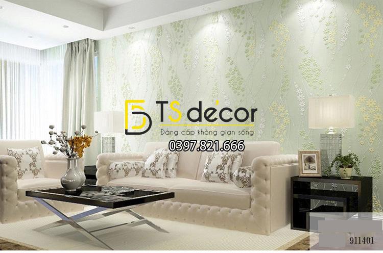 Giấy Dán Tường Họa Tiết Chùm Hoa Dập Nổi 3D123 màu xanh lục 401