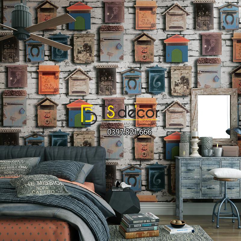 Giấy dán tường họa tiết chuồng chim bồ câu 3D241 trang trí phòng ngủ