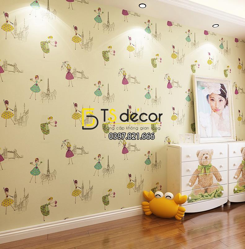 Giấy dán tường họa tiết công chúa 3D137 màu be