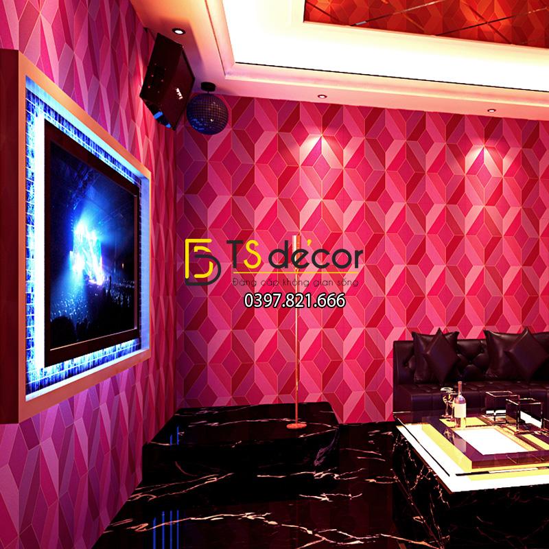 Giấy dán tường họa tiết khổi kim cương màu hồng 3D – 3D199