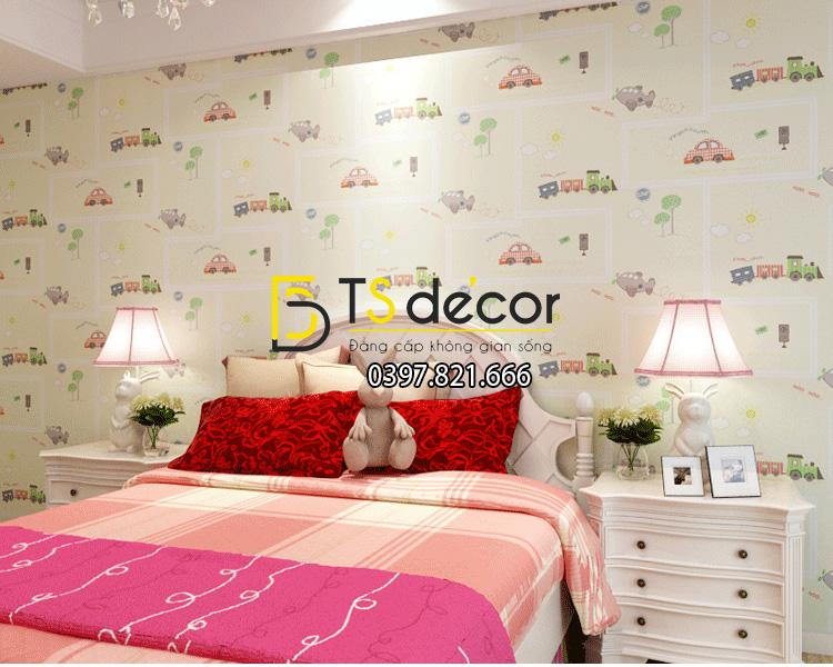 Giấy dán tường họa tiết oto màu be