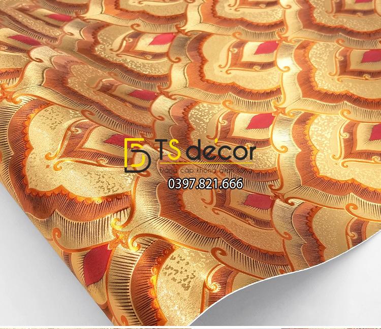 Giấy dán tường họa tiết phật giáo trang trí đền chùa phòng thờ 3D195 màu cam