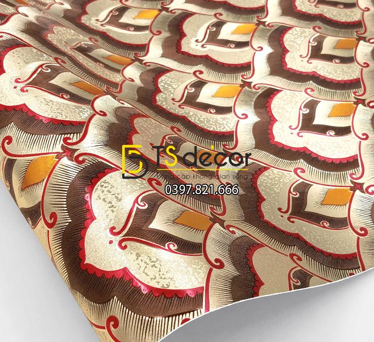 Giấy dán tường họa tiết phật giáo trang trí đền chùa phòng thờ 3D195 màu nâu