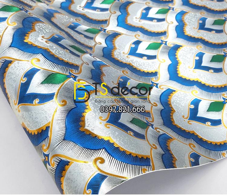 Giấy dán tường họa tiết phật giáo trang trí đền chùa phòng thờ 3D195 màu lam