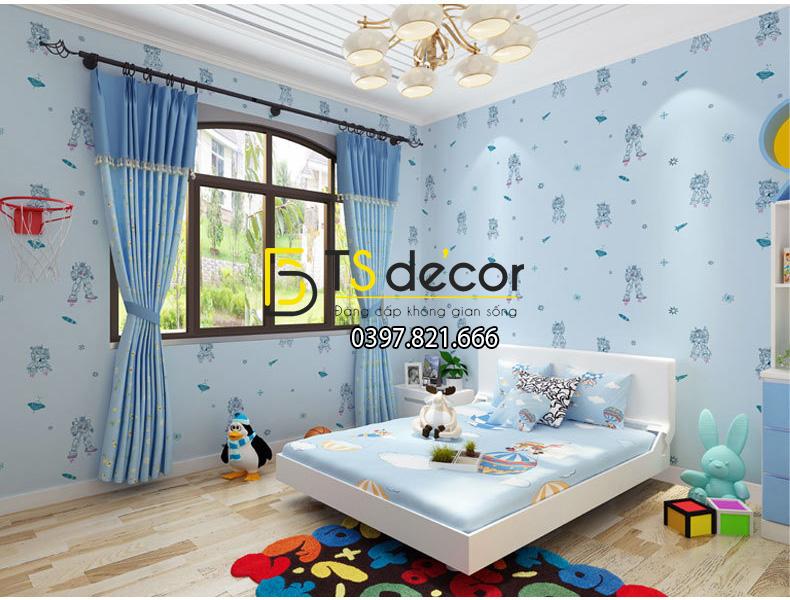 Giấy dán tường họa tiết robot 3D142 mã 002 màu xanh