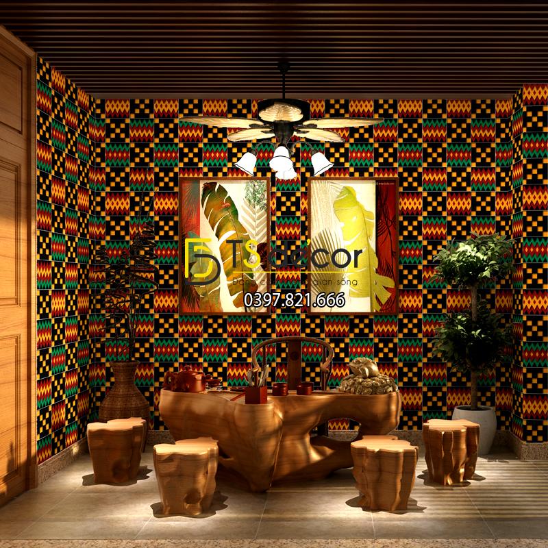 Giay dan tuong hoa tiet tho cam Thai Lan 3D242 trang tri quan cafe