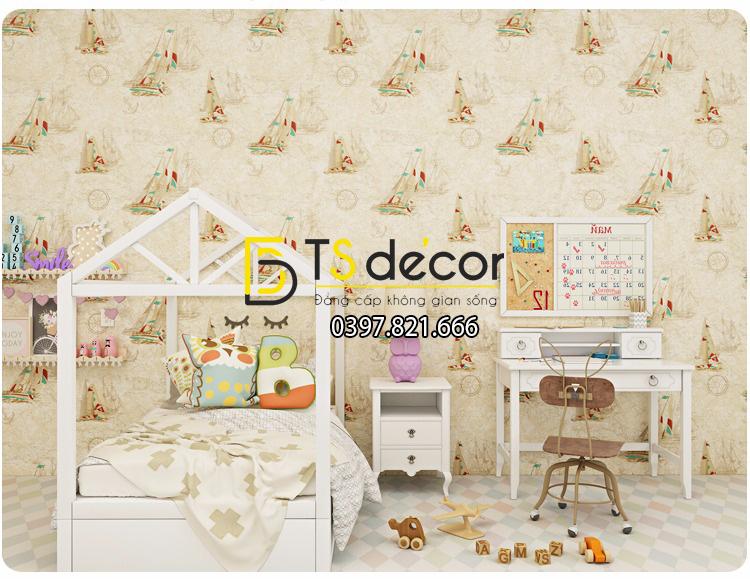 Giấy dán tường họa tiết thuyền buồm 3D144 màu be 02