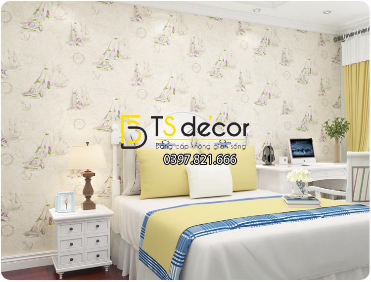 Giấy dán tường họa tiết thuyền buồm 3D144 màu trắng 01