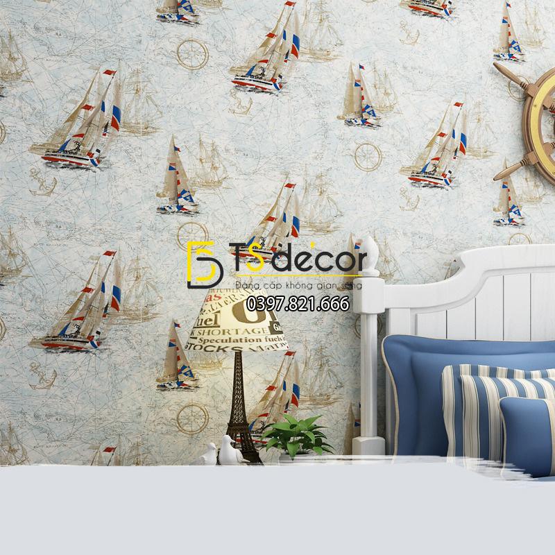 Giấy dán tường họa tiết thuyền buồm 3D144 màu trắng 01