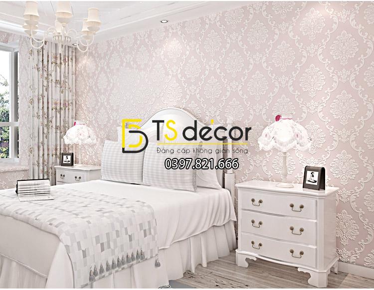 Giấy dán tường hoa văn châu Âu dập nổi 3D100 màu lavender