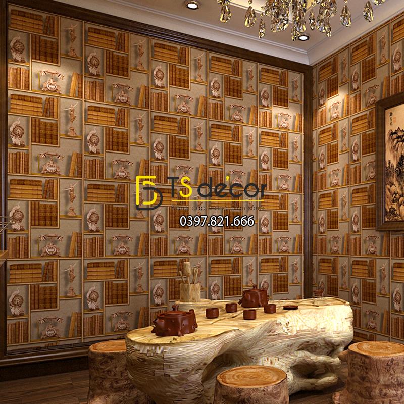 Giay dan tuong ke sach co 3D252 mau vang 20052