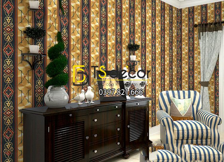 Giấy dán tường kẻ sọc kiểu hoàng gia màu vàng đen 3D184 trang trí phòng khách