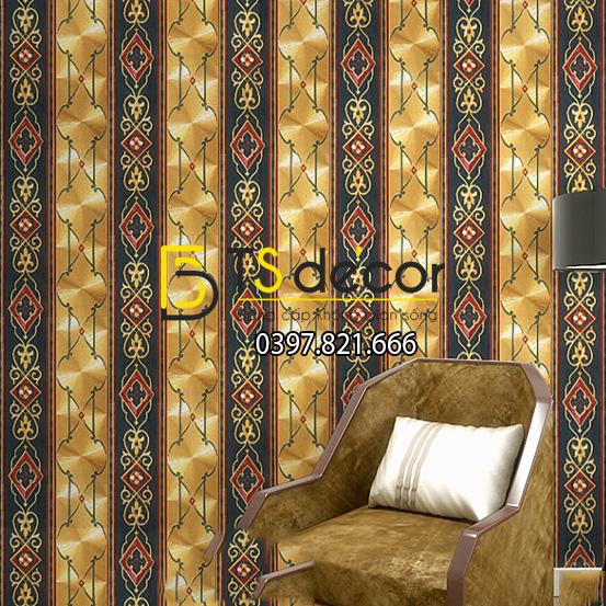 Giấy dán tường kẻ sọc kiểu hoàng gia màu vàng đen 3D184