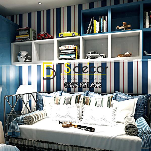 Giấy dán tường kẻ sọc trắng tím than 3D171 trang trí phòng khách