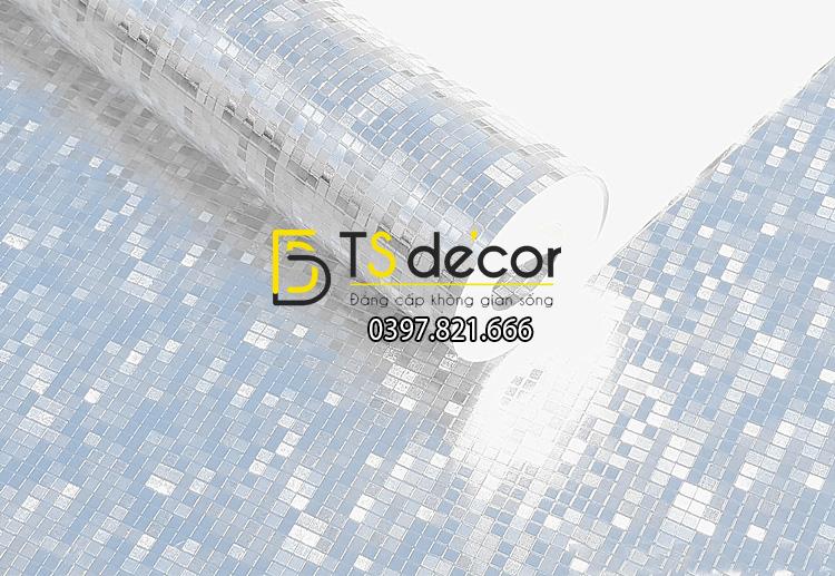 Giấy dán tường khảm vàng bạc màu trắng óng ánh 3D182