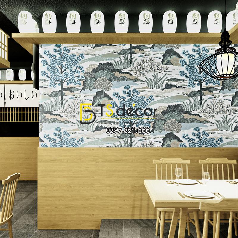 Giay dan tuong phong cach Nhat Ban 3D245 mau xanh xam