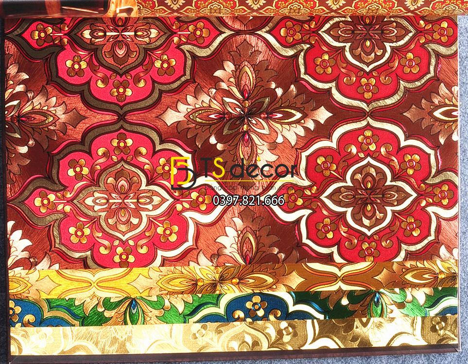 Giấy dán tường phòng thờ hoa cổ điển 3D197 màu đỏ