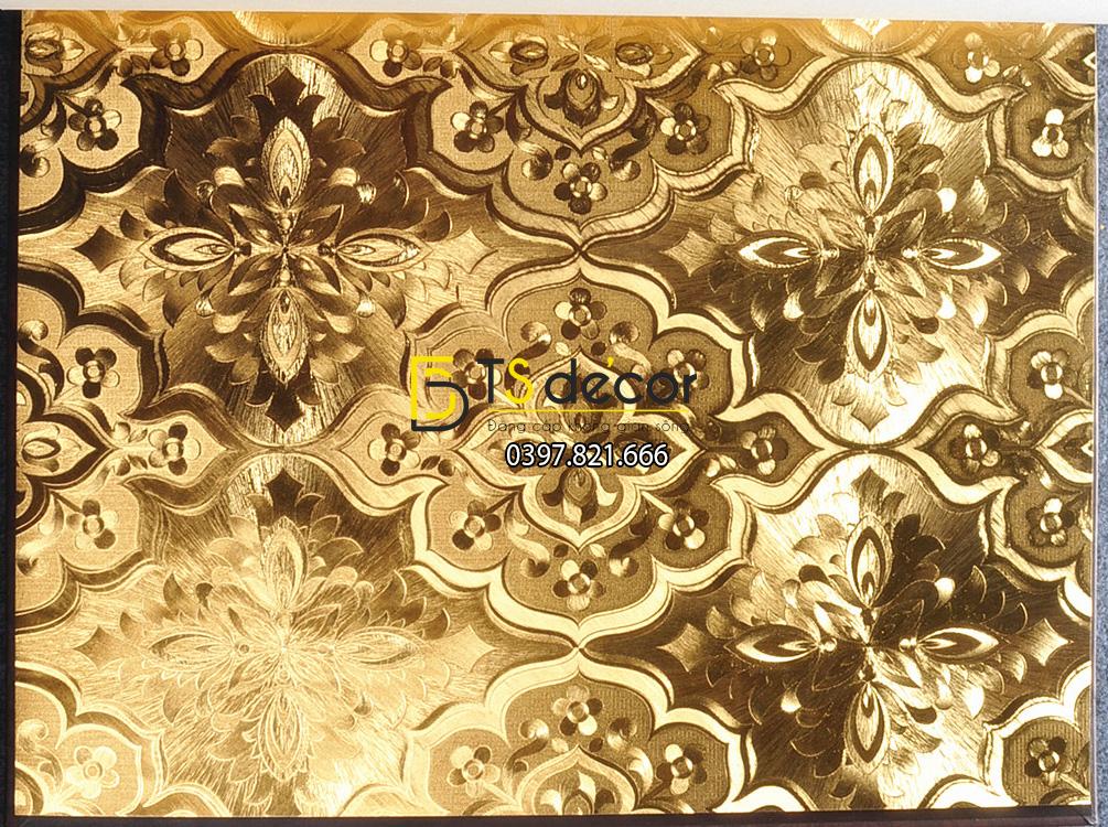Giấy dán tường phòng thờ hoa cổ điển 3D197 màu vàng