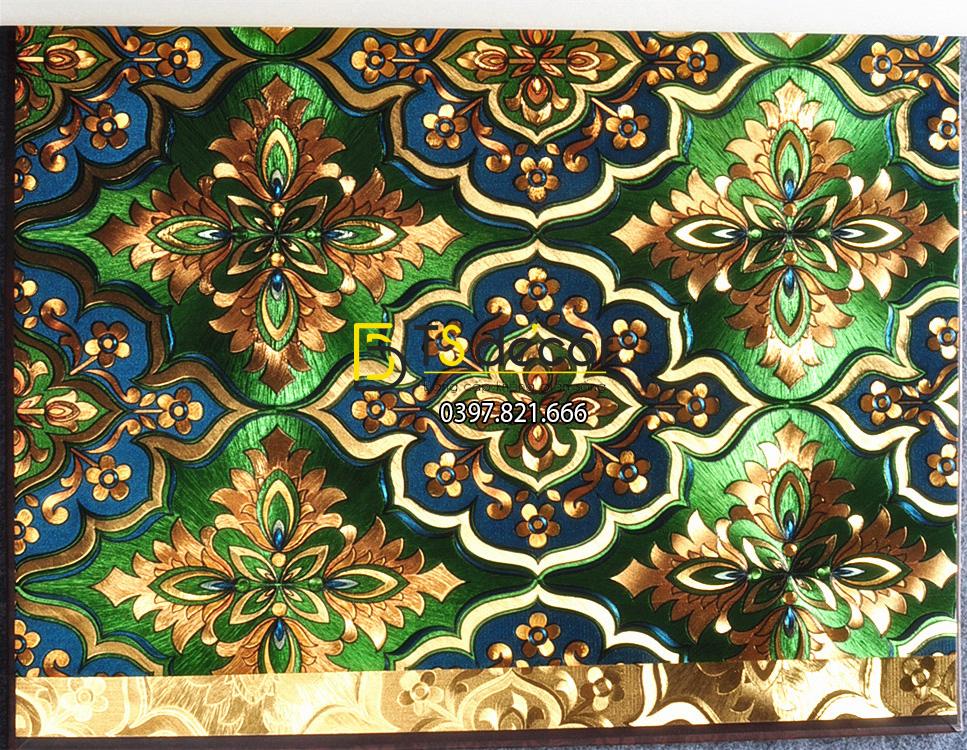 Giấy dán tường phòng thờ hoa cổ điển 3D197 màu xanh