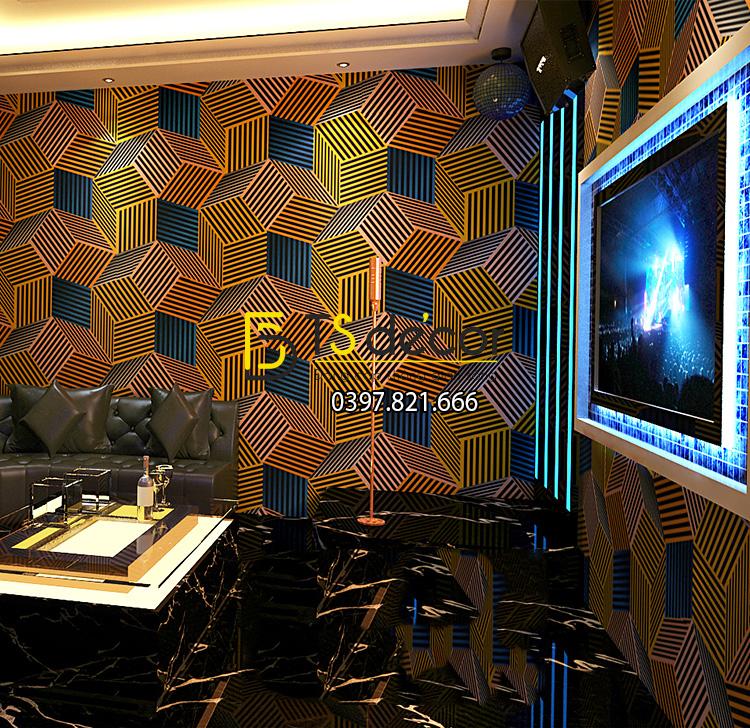 Giấy dán tường quán karaoke hình hộp 3 chiều 3D201- màu cam