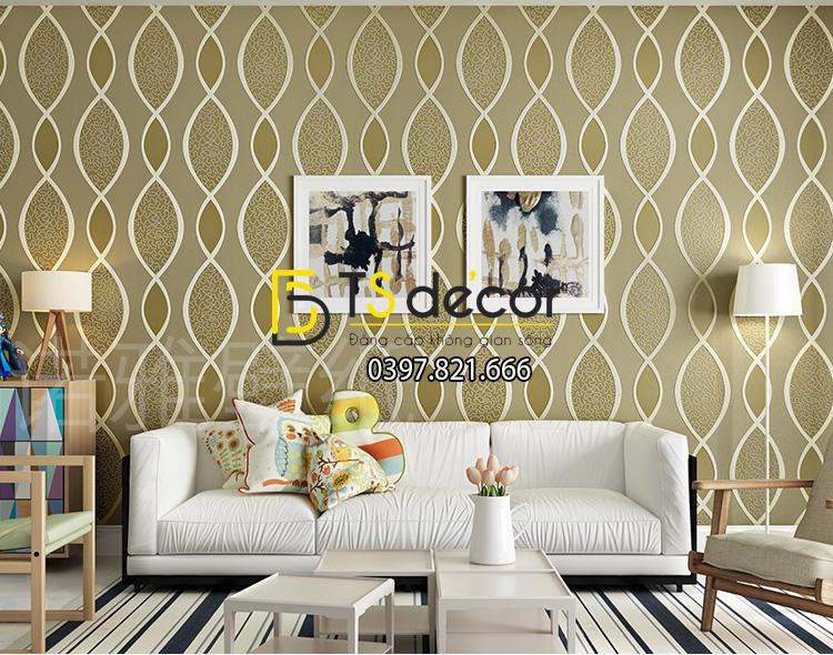 Giấy dán tường sọc sóng biển màu nâu