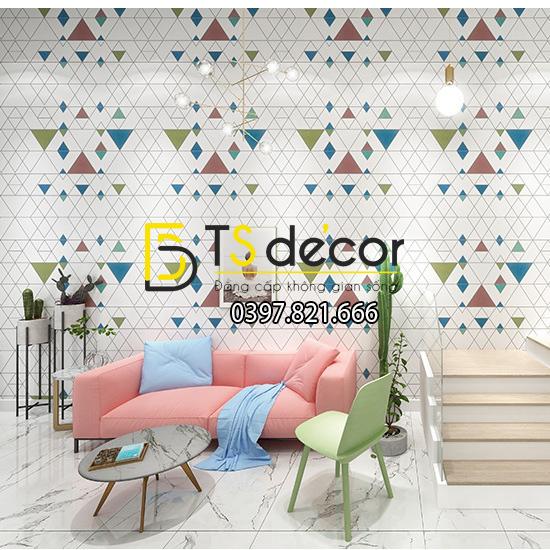 Phòng khách với Giấy dán tường tam giác hiện đại có màu 3D152