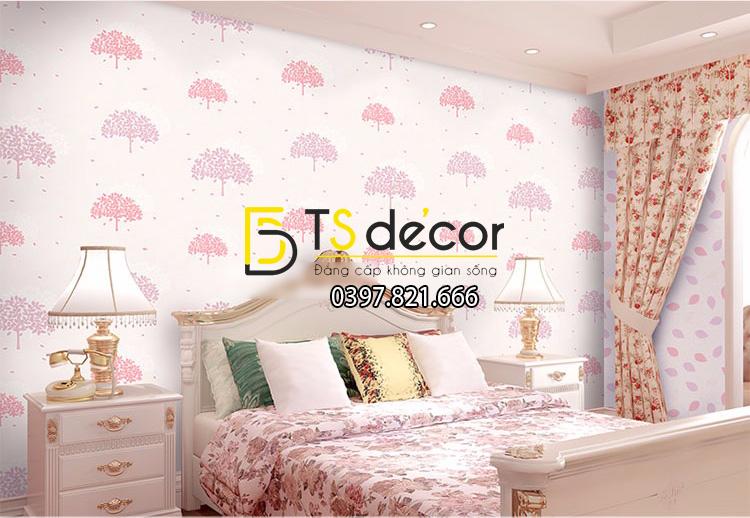 Giấy dán tường tán cây hình ô 3D139 màu tím
