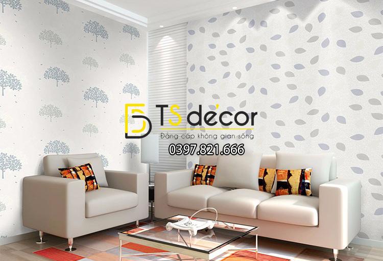 Giấy dán tường tán cây hình ô 3D139 họa tiết lá màu xám