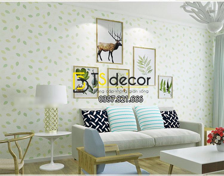 Giấy dán tường tán cây hình ô 3D139 màu xanh lá cây