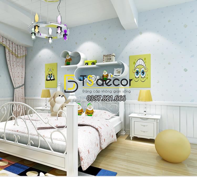 Giấy dán tường trăng sao phòng của bé 3D136 màu xanh 061