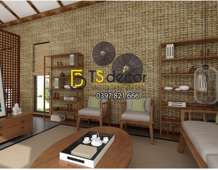 Giấy dán tường tre đan thủ công mỹ nghệ 3D239 màu nhạt