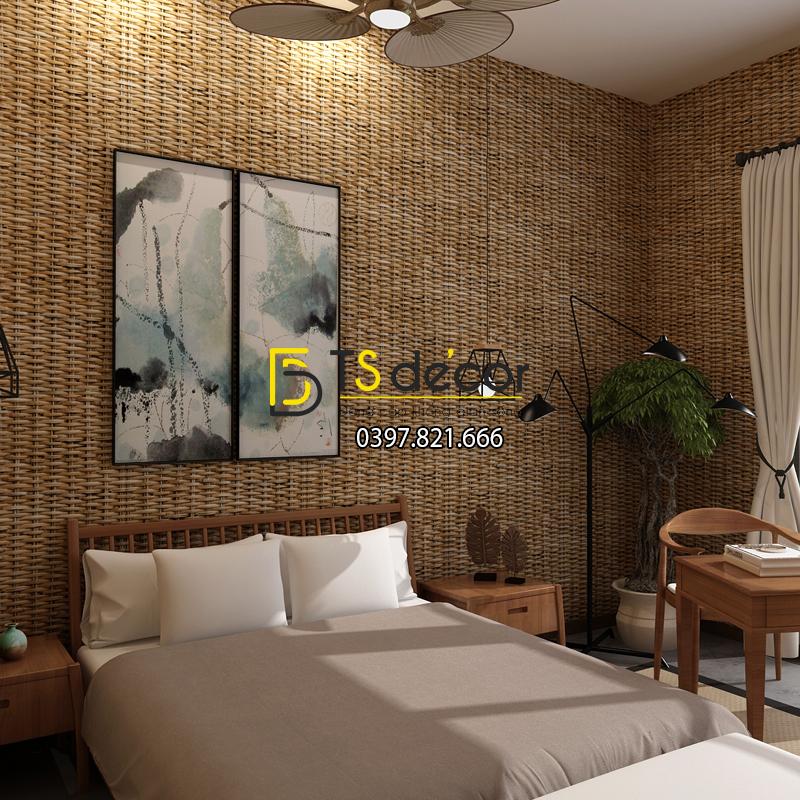 Giấy dán tường tre đan thủ công mỹ nghệ 3D239 màu nhạt phòng ngủ