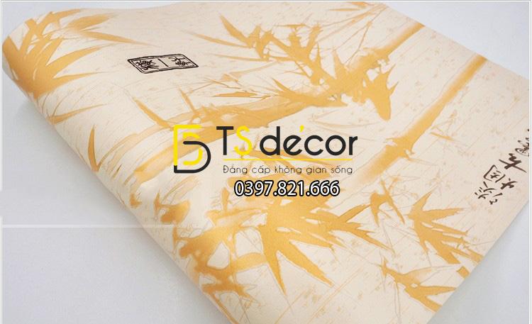 Giấy dán tường tre xanh thư pháp 3D174 màu vàng